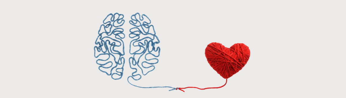 Illustration of a brain and heart made of string